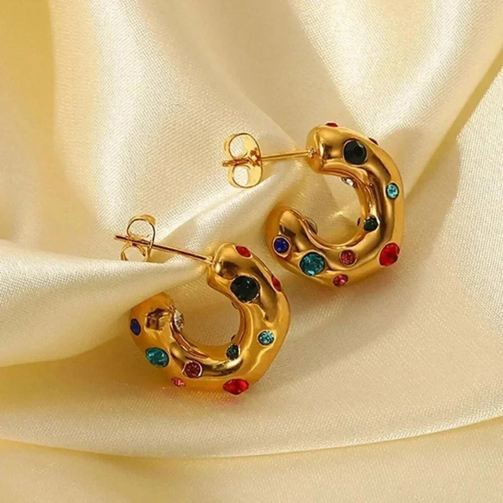 Cubic Zirconia Decor Cuff Hoop Earrings
